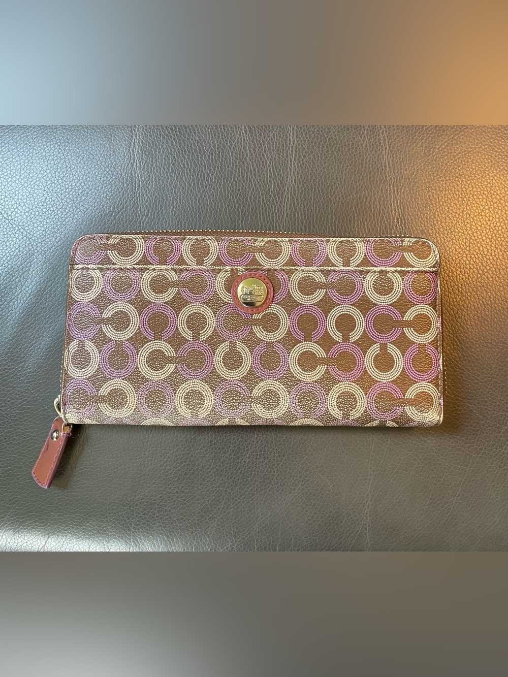 Coach - Full Zip Long Wallet - Purple Leather Card Slots